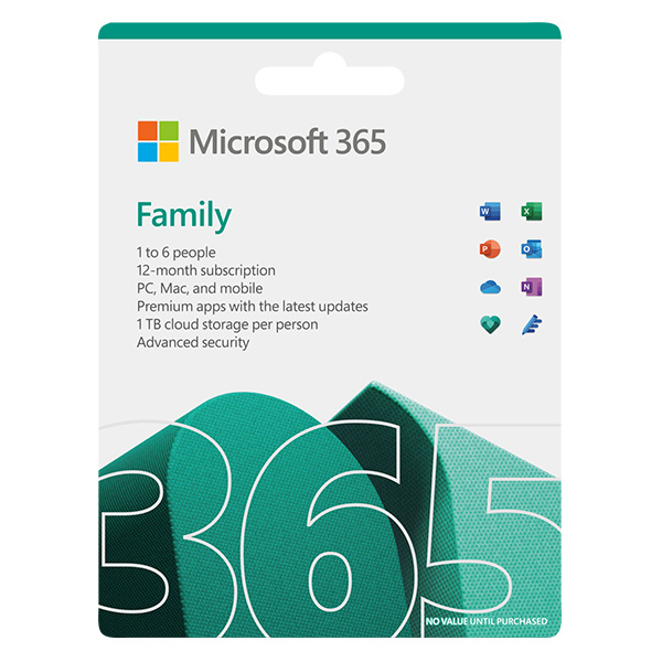 Phần mềm Microsoft 365 Family English APAC EM Subscr 1YR Medialess P8 (6GQ-01555) 6 user - 30 thiết bị