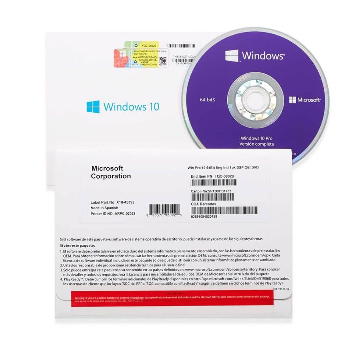Windows 10 Pro 64-bit DSP OEI DVD (FQC-08929) (Vật lý có đĩa)